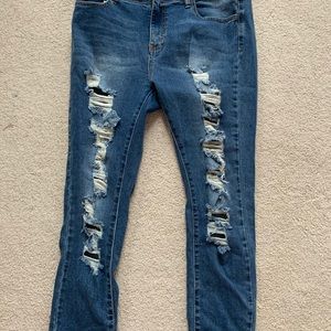 Revamped ripped blue skinny jeans